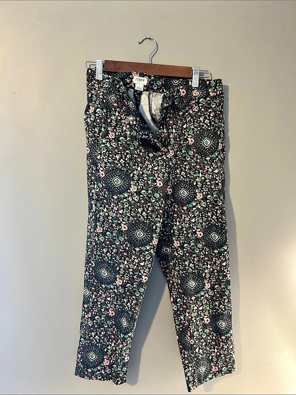 J.CREW Jamie Pant in Floral Paisley Print Black & Green Size 4